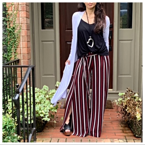 Chic faux wrap belted multi striped pants - Picture 4 of 8